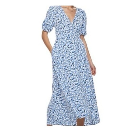 POPSUGAR Cotton Flower Blue White Floral Long Wrap Dress Modest Sz XXL - Picture 1 of 8
